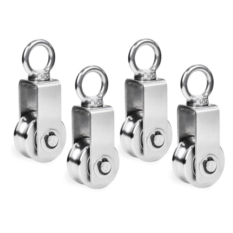 phepetroll Cable Pulley Wheel Stainless Steel, 4 Pack M34 Single Pulley Snatch Block, Heavy Duty Lifting Crane Swivel Hook, Bearing Inside Rope Pulleys for Lifting System Gym Equipment Clothesline, 551 lbs Load - Image 1